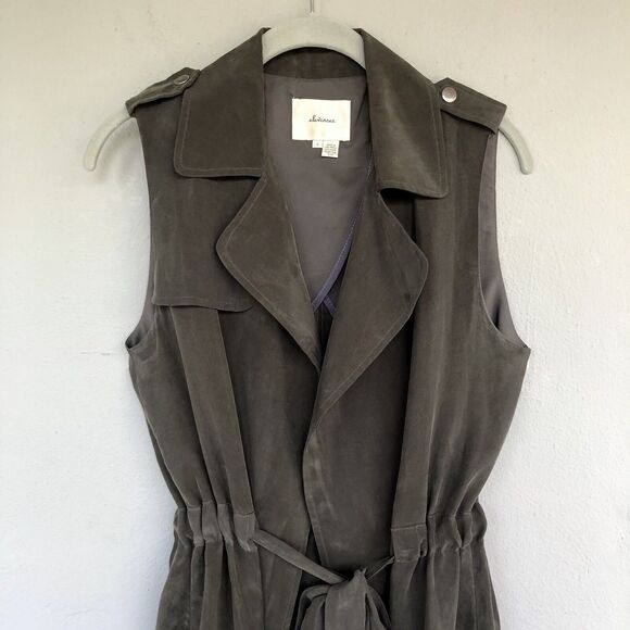 Elevenses Anthropologie Trench Vest Jacket Women S Sleeveless Suede Wrap Relaxed - Picture 3 of 13